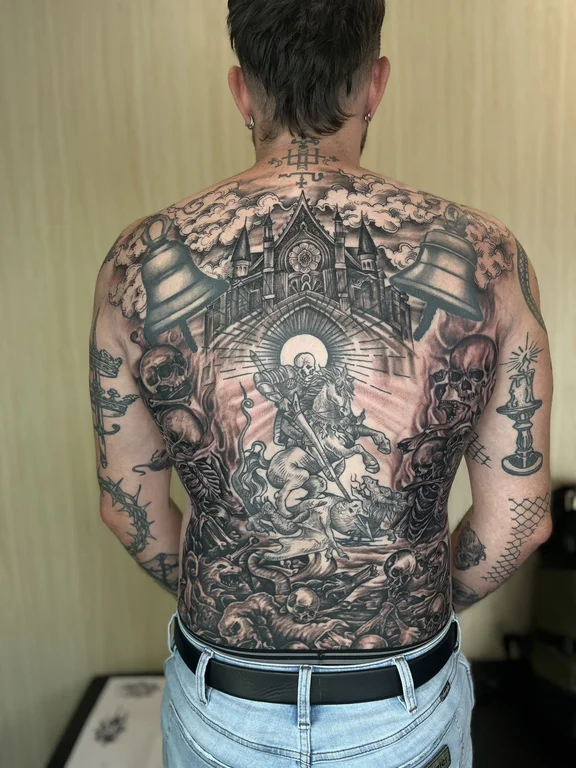 deity linework spiritual buddha heavy shading balinese pattern fullback full full back tattoo canggu bali