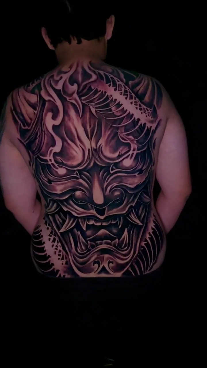 hannya mask full back big tattoo tattoo canggu bali