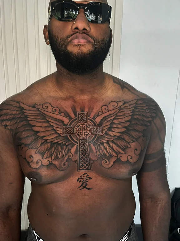 deity mandala sun spiritual angel phoenix full fullchest full chest tattoo canggu bali