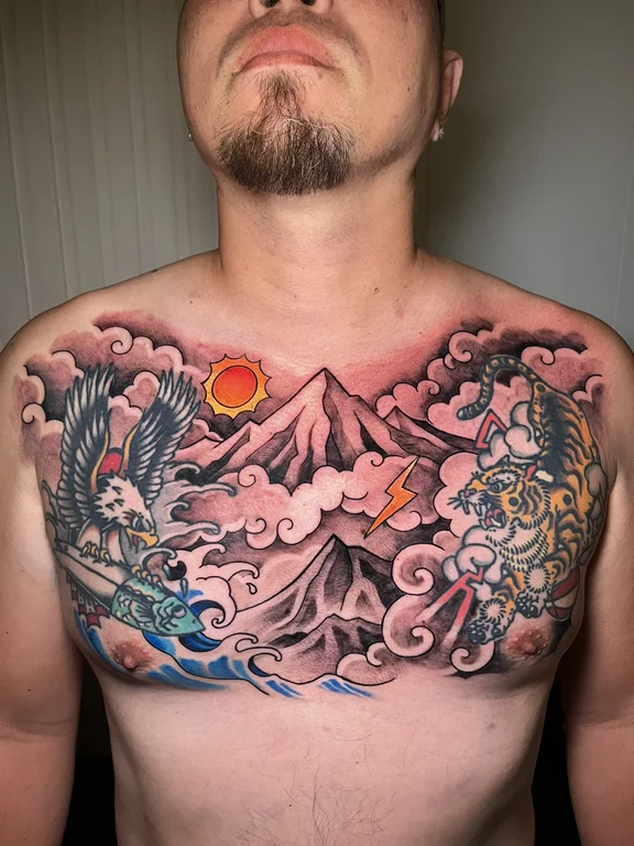 koi colorful cloud wave spiritual deity full fullchest full chest tattoo canggu bali