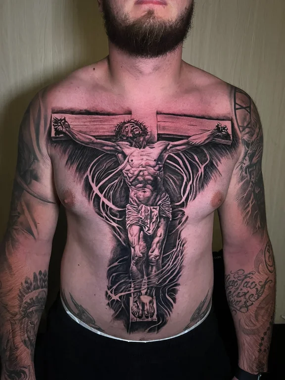 angel linework spiritual man heavy shading black grey full fullfront full front tattoo canggu bali