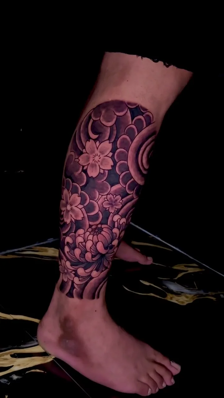 japanese floral full leg big tattoo tattoo canggu bali