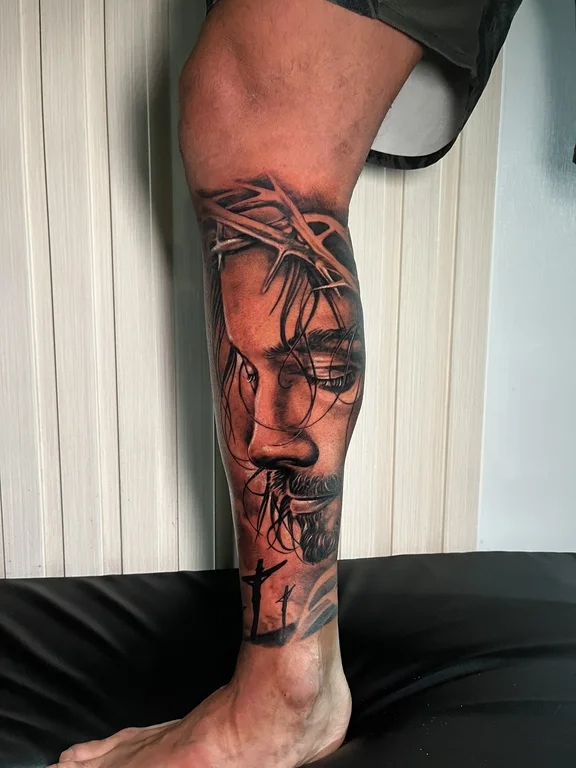 man black grey smoke heavy shading linework soft shading full fullleg full leg tattoo canggu bali