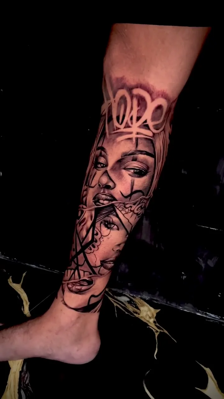 triple woman portrait full leg big tattoo tattoo canggu bali