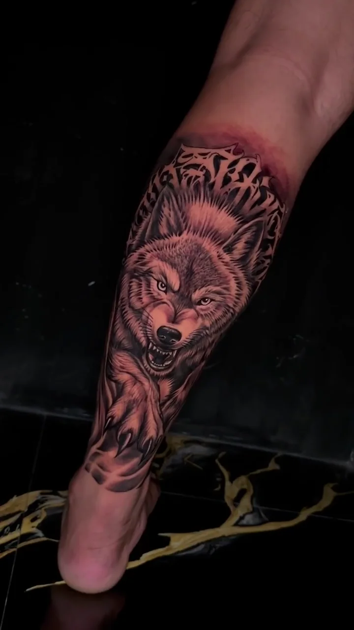 wolf forest full leg big tattoo tattoo canggu bali