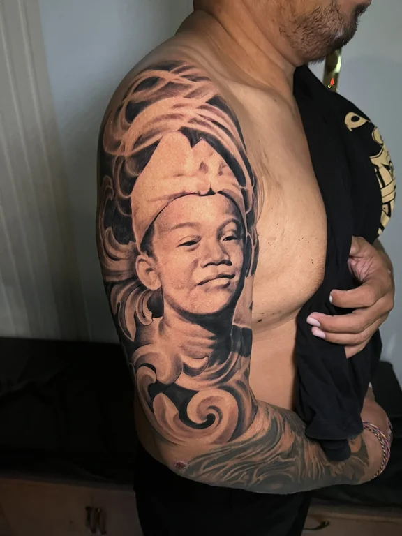 deity heavy shading cloud woman buddha man full full sleeve fullsleeve tattoo canggu bali