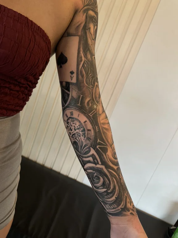 deity heavy shading spiritual black grey linework buddha full fullsleeve full sleeve tattoo canggu bali