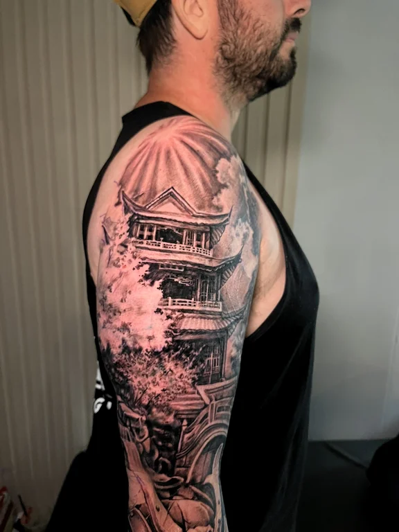 deity linework cloud heavy shading soft shading spiritual full fullsleeve full sleeve tattoo canggu bali