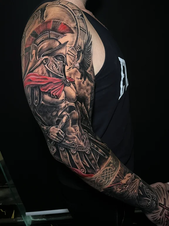 man heavy shading horror linework demon black grey full fullsleeve full sleeve tattoo canggu bali
