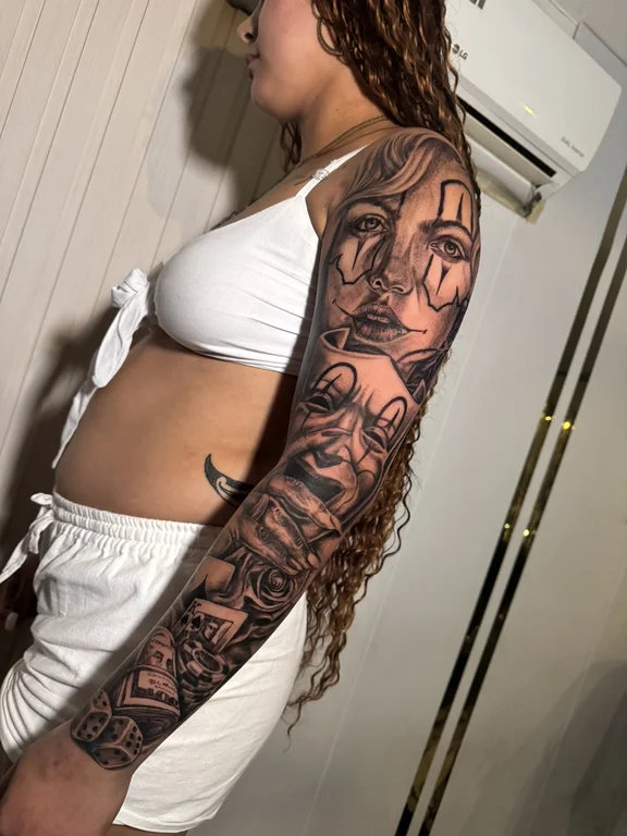 woman heavy shading spiritual deity elegant linework full fullsleeve full sleeve tattoo canggu bali
