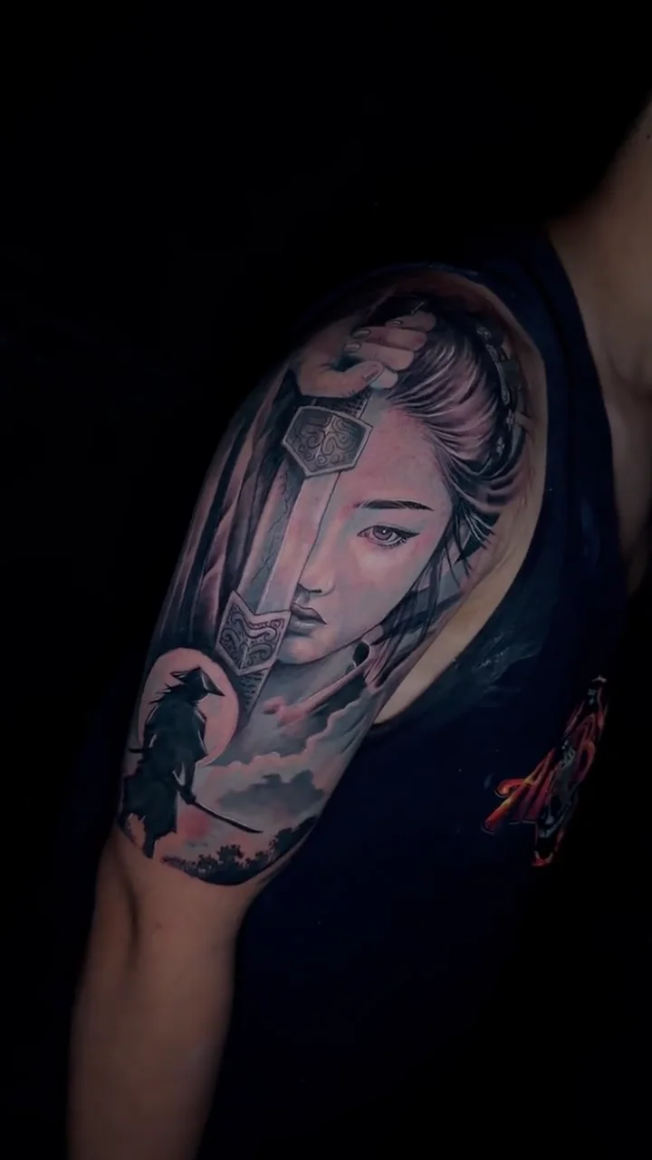 geisha portrait half sleeve big tattoo tattoo canggu bali