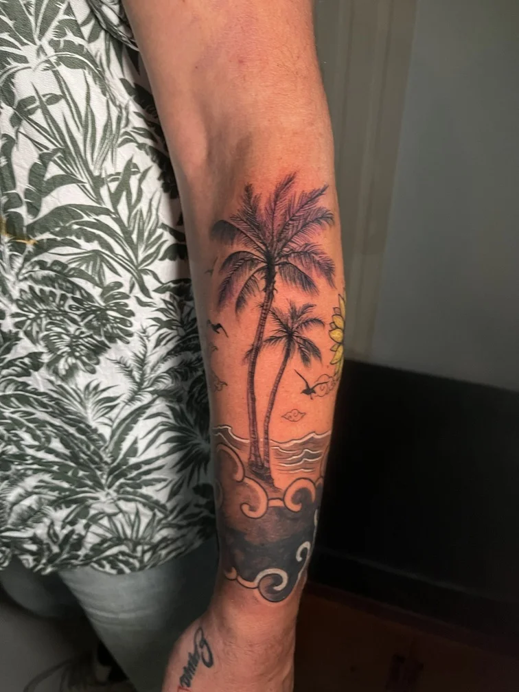 nature beach man hand half halfsleeve half sleeve tattoo canggu bali