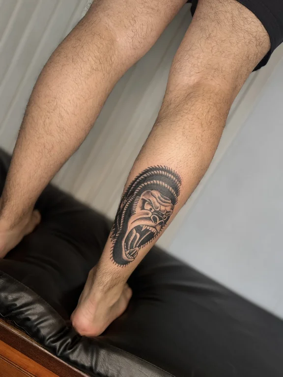 man dotwork black grey linework animal blackwork foot gorilla tattoo canggu bali
