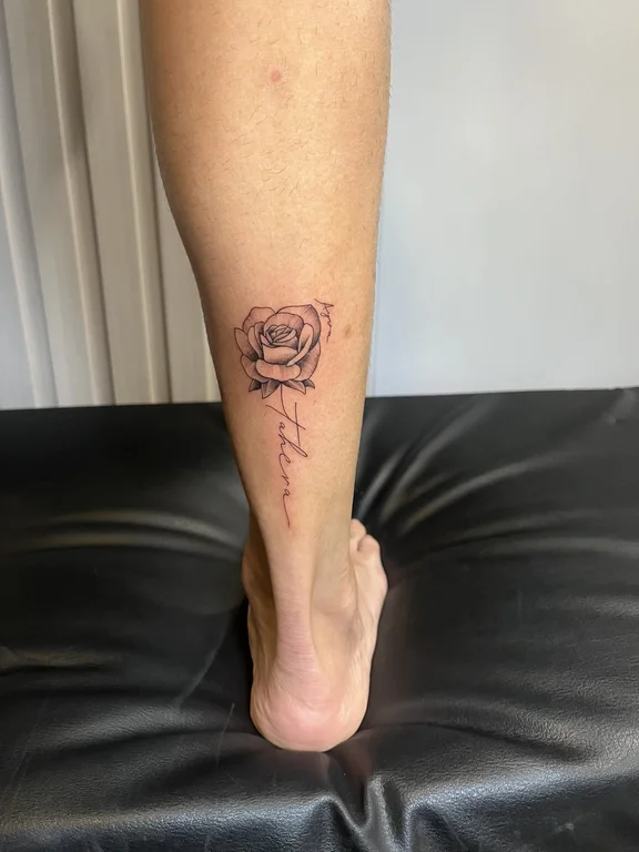 floral fine line rose linework elegant soft shading minimal peony tattoo Canggu Bali