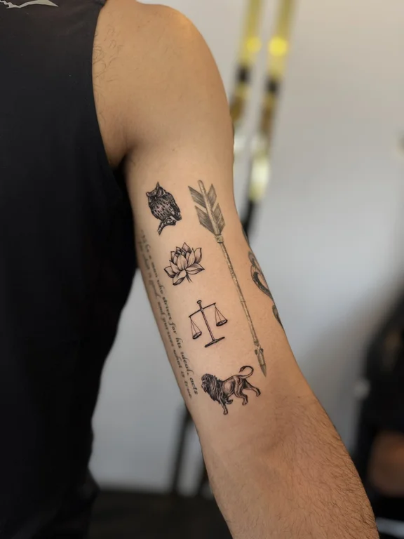 floral blackwork rose linework elegant spiritual minimal cloud tattoo Canggu Bali