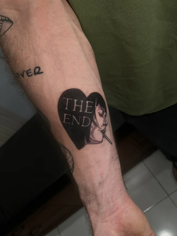 lettering fine line man black grey cloud dark moon soft shading tattoo Canggu Bali