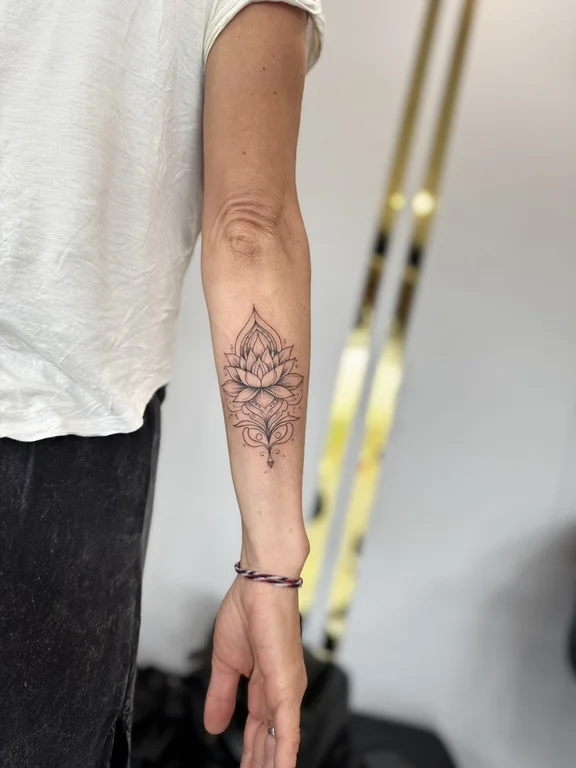 mandala blackwork lotus dotwork elegant geometric linework spiritual tattoo Canggu Bali