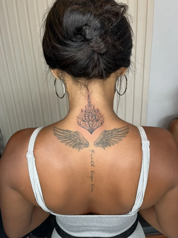 mandala blackwork lotus fine line elegant spiritual woman dotwork tattoo Canggu Bali