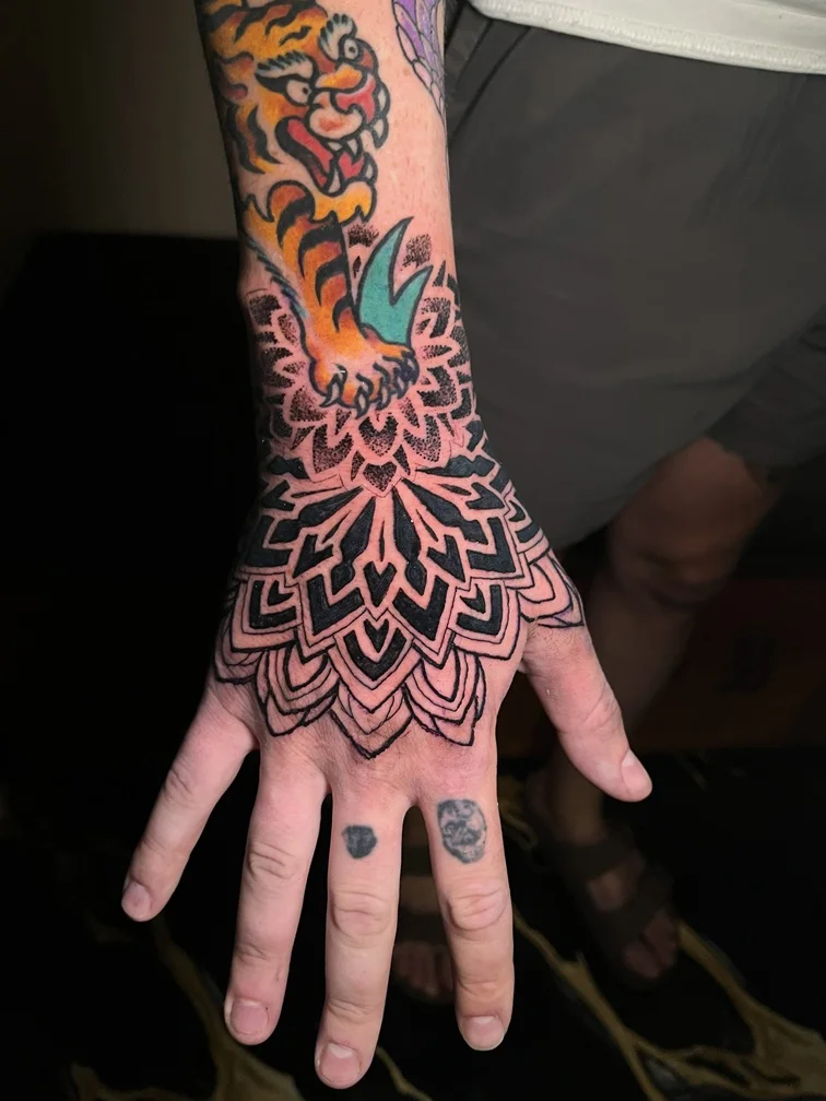 man hand mandala black tattoo blackwork line linework tattoo canggu bali
