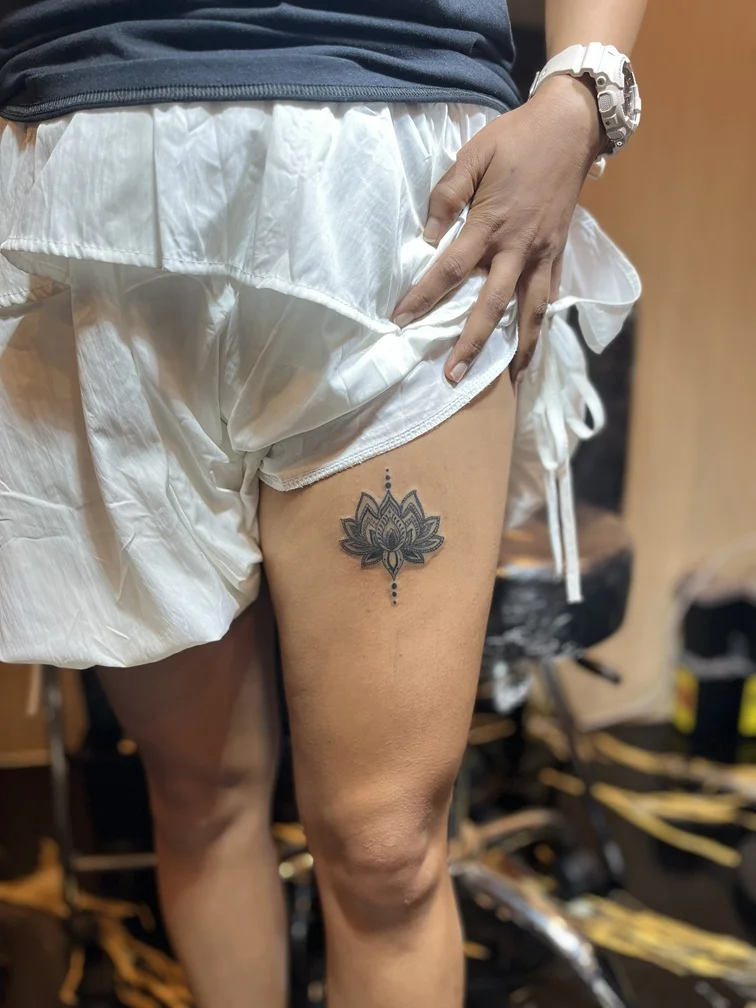 woman foot mandala black tattoo blackwork line tattoo canggu bali