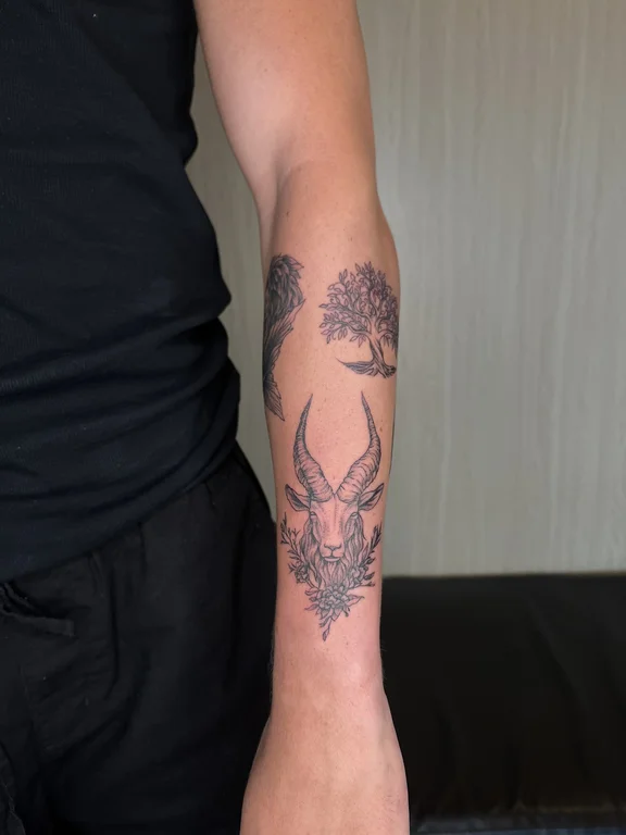 nature blackwork hand black grey elegant linework dotwork mystical tattoo Canggu Bali