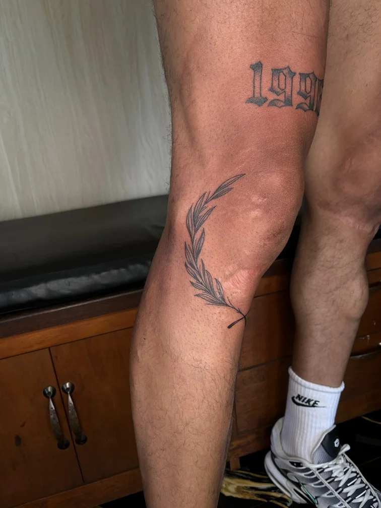 leaf man foot blackwork black simple nature tattoo canggu bali