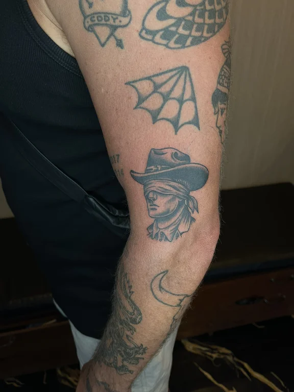 portrait blackwork man black grey cloud dotwork linework demon tattoo Canggu Bali