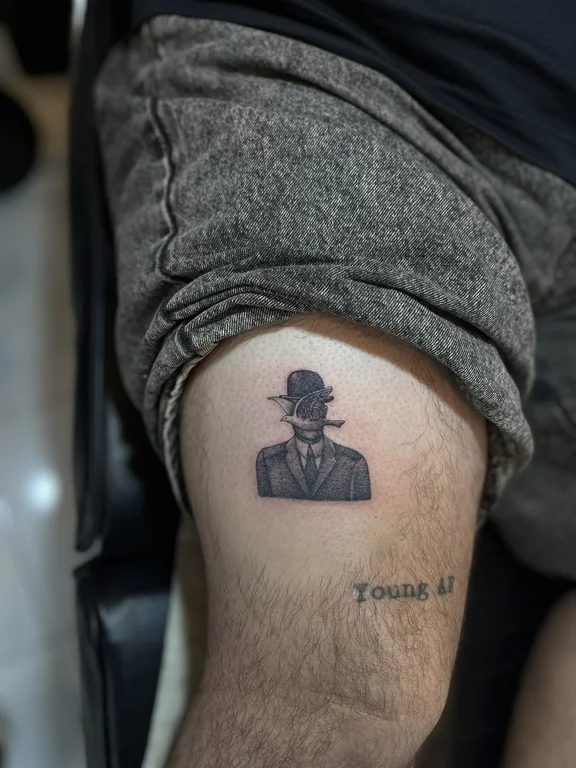 portrait blackwork man black grey elegant dotwork thin line fine line tattoo Canggu Bali