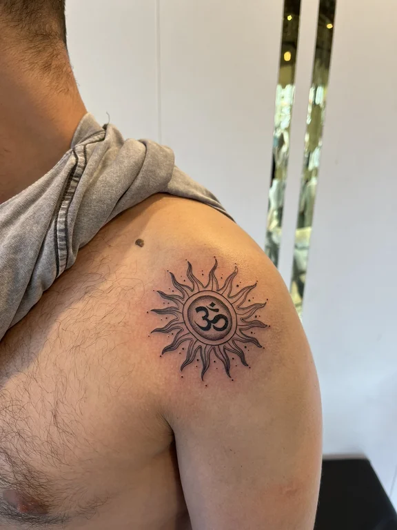 symbol blackwork deity dotwork sun spiritual moon soft shading tattoo Canggu Bali