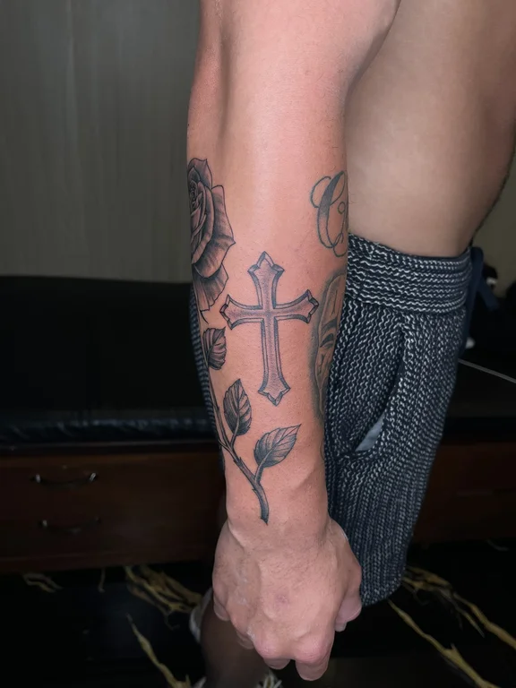 religious blackwork rose black grey spiritual gothic linework dark tattoo Canggu Bali