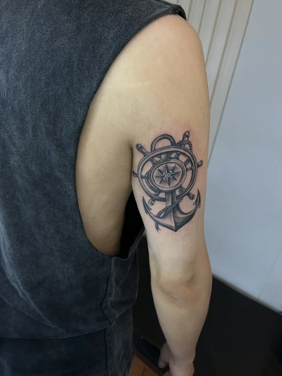 symbol blackwork rose linework elegant dotwork black grey sacred geometry tattoo Canggu Bali