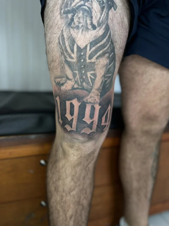 lettering new school man black grey fire heavy shading soft shading dotwork tattoo Canggu Bali