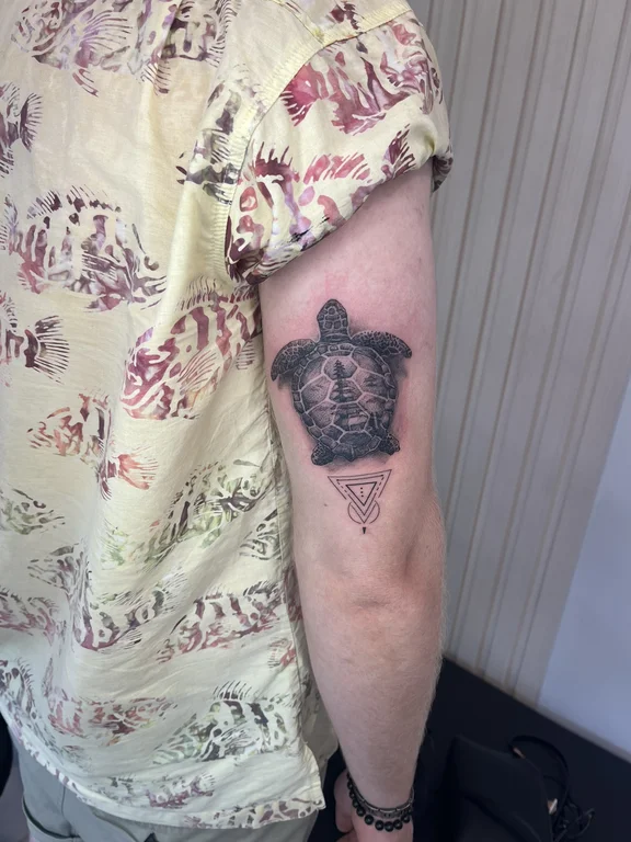 portrait dotwork deity black grey cloud lion man soft shading tattoo Canggu Bali