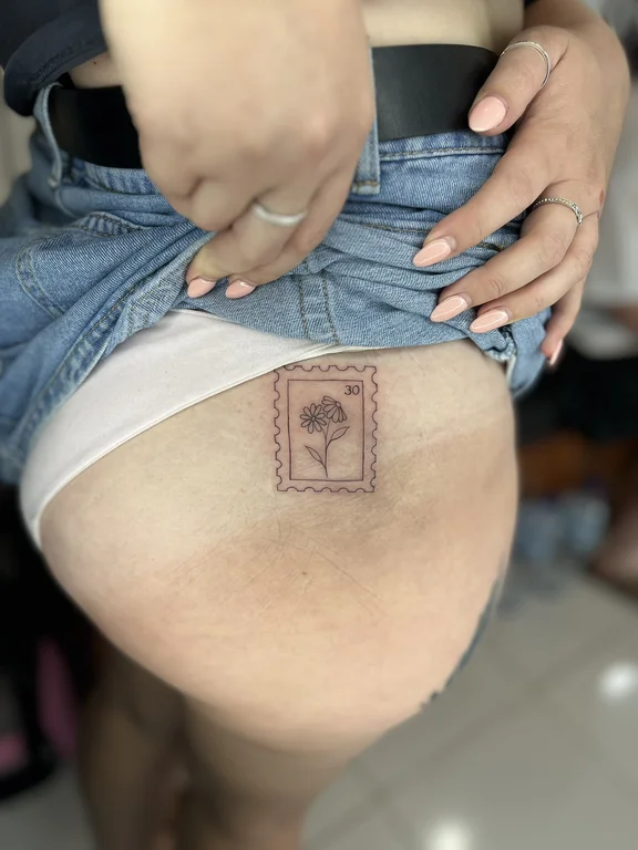 symbol blackwork peony dotwork minimal fine line soft shading linework tattoo Canggu Bali