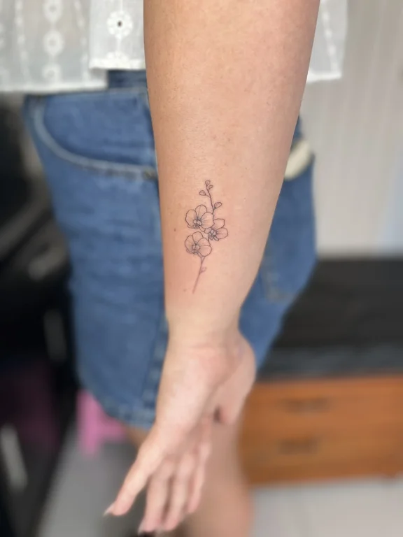 floral fine line peony linework minimal soft shading elegant dotwork tattoo Canggu Bali
