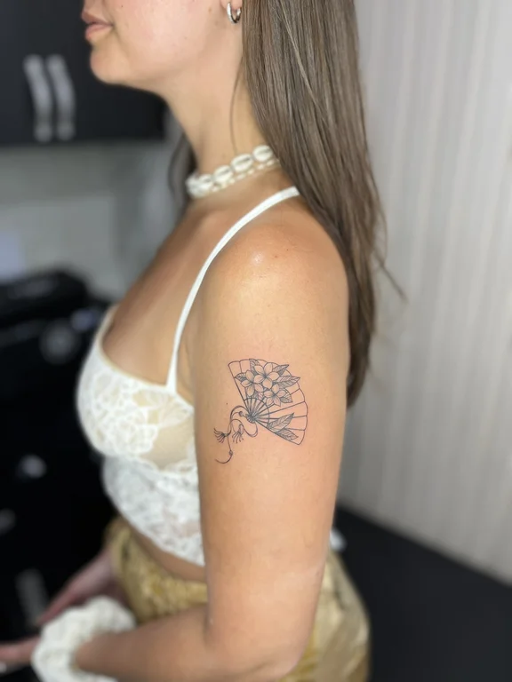floral fine line woman linework elegant dotwork sun flower tattoo Canggu Bali