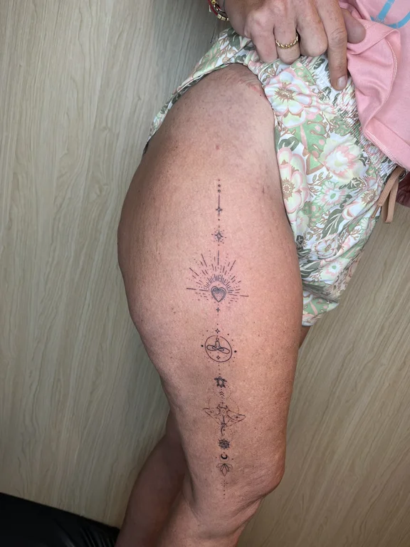 geometric fine line deity dotwork sun linework sacred geometry spiritual tattoo Canggu Bali