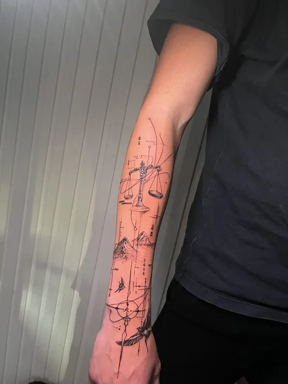 abstract fine line hand linework minimal bold line cloud mystical tattoo Canggu Bali