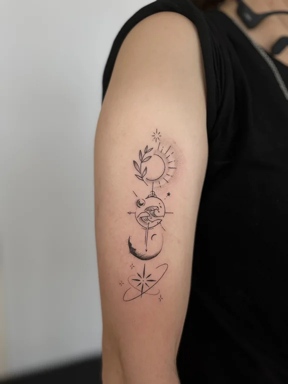 floral minimalist lotus linework elegant minimal moon dotwork tattoo Canggu Bali