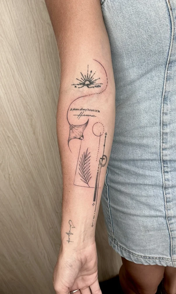 woman hand manta animal geometric leaves fine line fineline linework line tattoo canggu bali