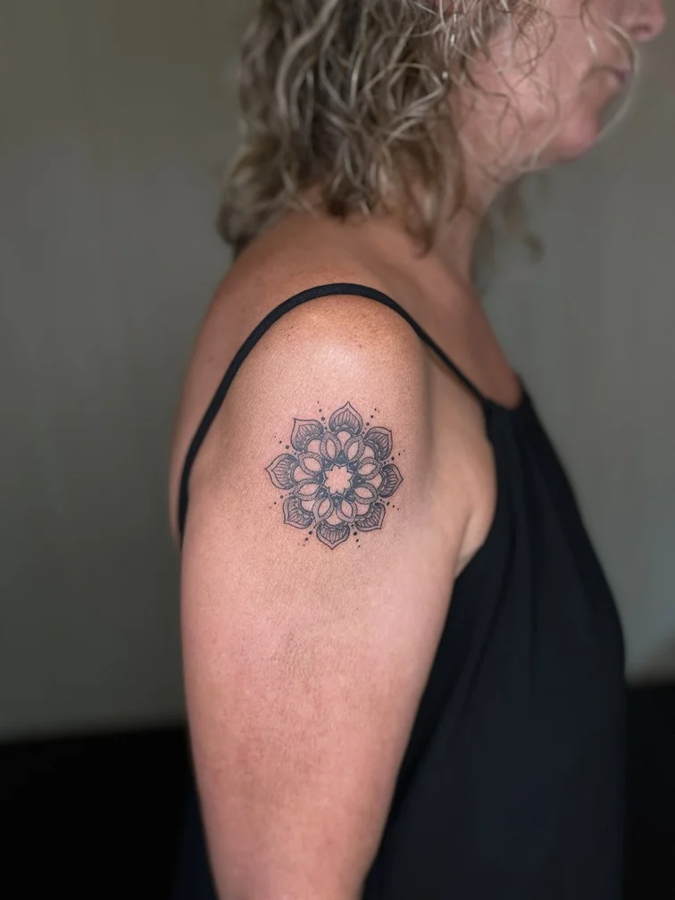 Mandala Fine Line tattoos — Nyanyi Beach Bali