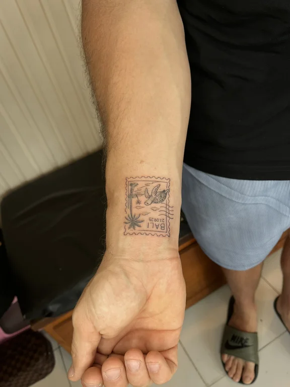 abstract fine line man linework wave cloud minimal soft shading tattoo Canggu Bali