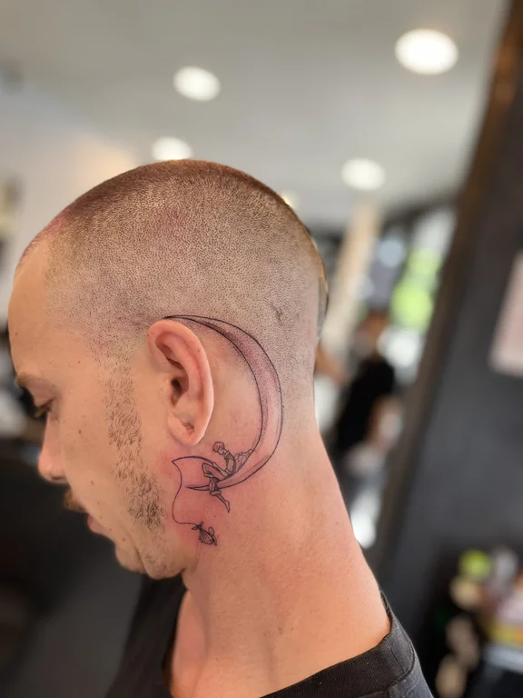 abstract fine line man bold line moon linework snake thin line tattoo Canggu Bali