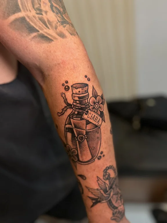 abstract illustrative man heavy shading cloud black grey linework soft shading tattoo Canggu Bali