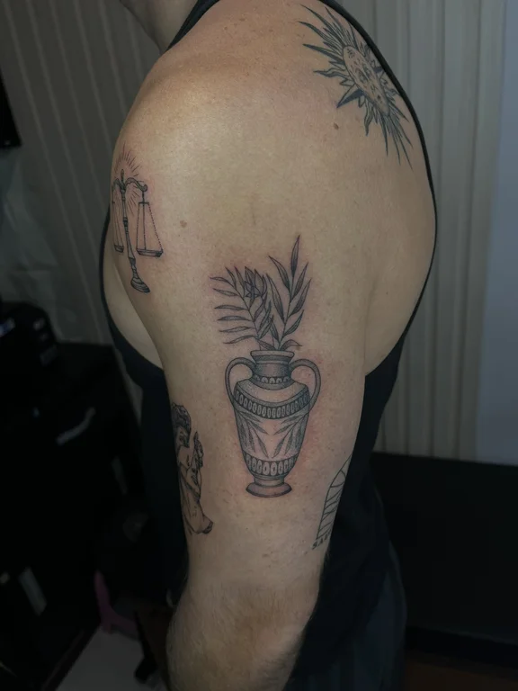 mythology surreal deity black grey elegant linework spiritual smoke tattoo Canggu Bali