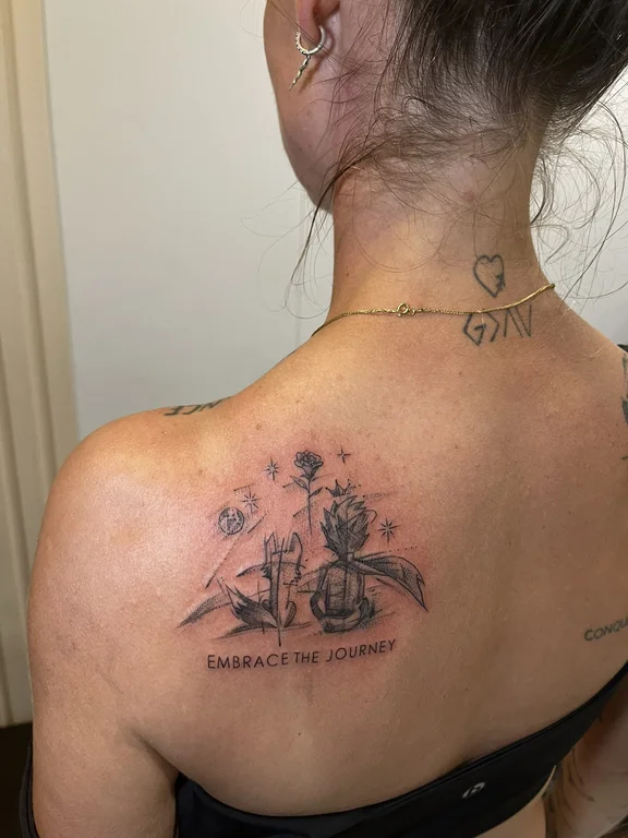 floral illustrative woman soft shading elegant flower linework cloud tattoo Canggu Bali