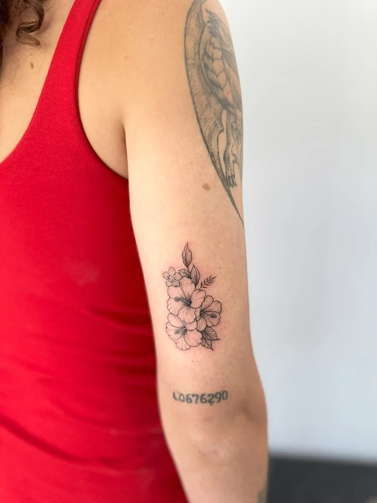 woman hand flower linework fineline fine line line shading tattoo canggu bali