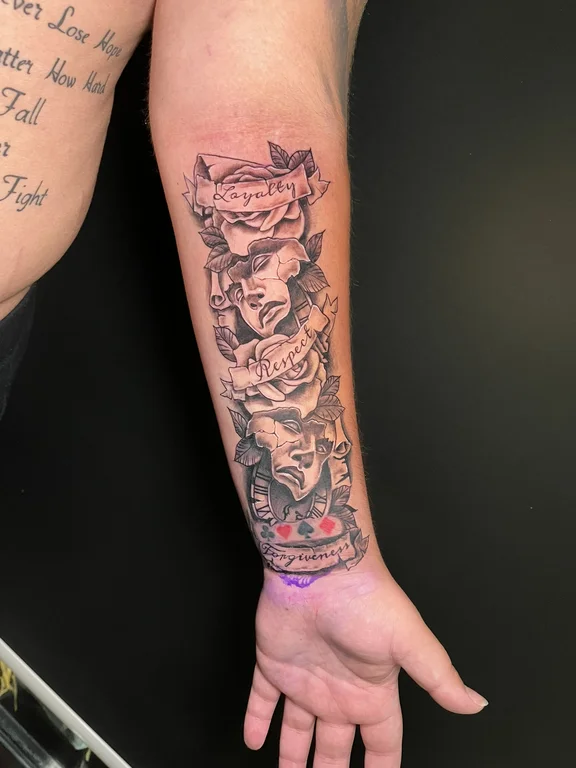 mythology linework demon soft shading horror deity spiritual elegant tattoo Canggu Bali