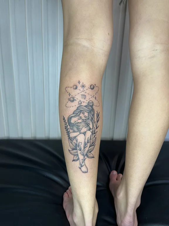 animal linework woman soft shading elegant cloud dotwork mystical tattoo Canggu Bali