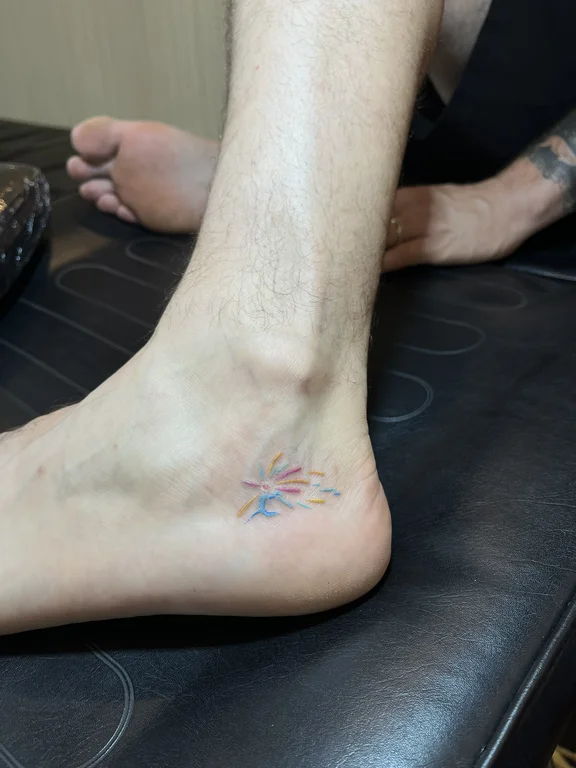 abstract minimalist man fine line fire colorful bold line thin line tattoo Canggu Bali